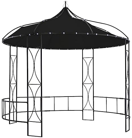 Gazebo rotondo da 300 x 290 cm, colore antracite, resistente ai raggi UV e all'acqua, tetto in poliestere, robusta struttura in ferro per giardino, terrazza, eventi all'aperto