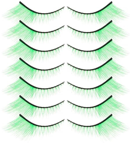 Housoutil Faux Cils Verts Pailletés 7 Paires Longueurs Variées pour Maquillage de Soirée Saint-patrick Carnaval Cosplay