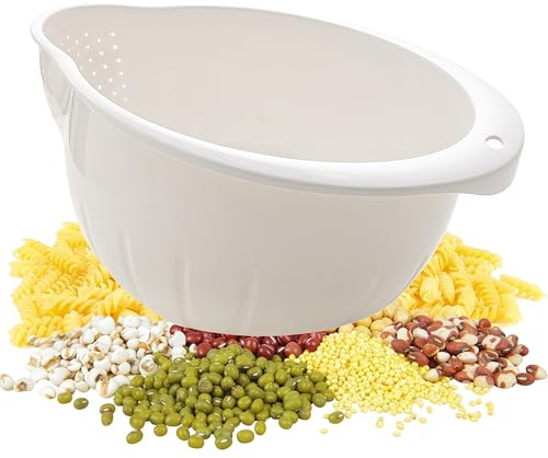 Japanese Rice Washing Bowl Quinoa Washer Strainer Small Grains Cleaner Plastic Side Drainers Colander for Rinsing Fruits, Vegetables and Beans, BPA-Free