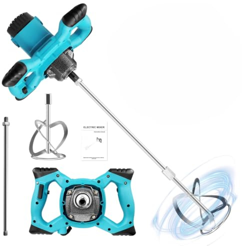 Teodute 3500W Portatile Betoniera, 6 Velocità Variabili, Max 1500 RPM (g/min), Elettrico Miscelatore per Malta, Mixer per Miscelazione di Malta Vernice Intonaco Malta Cementizia ecc