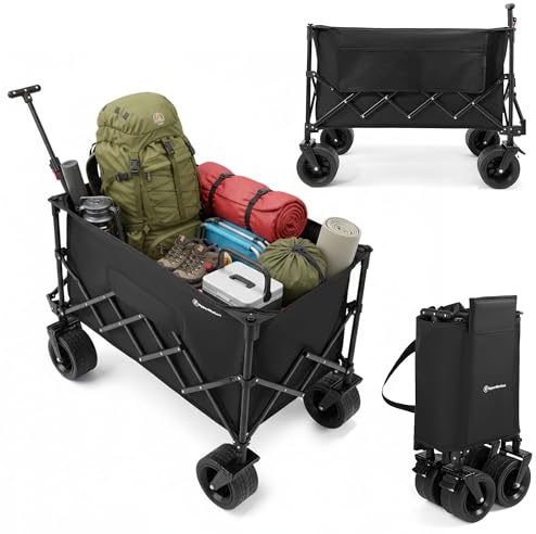 Hypermotion Strandwagen Klappbar 80kg, Klappbarer Bollerwagen Faltbar - 200 L - XL - Blitzschnelles Zusammenklappen, Faltbarer Handwagen für den Strand, Faltbollerwagen, 360° Drehbare Vorderräder