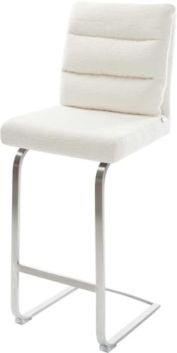 DELIFE Barstuhl Pela-Flex Freischwinger Flach Edelstahl Silberfarben Bouclé Soft Beige