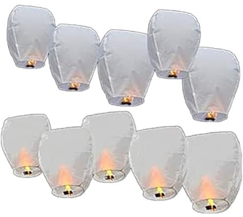 10/20 piezas Linternas Voladoras del Cielo Chino Farolillos, color blanco (Blanco, 20pcs)