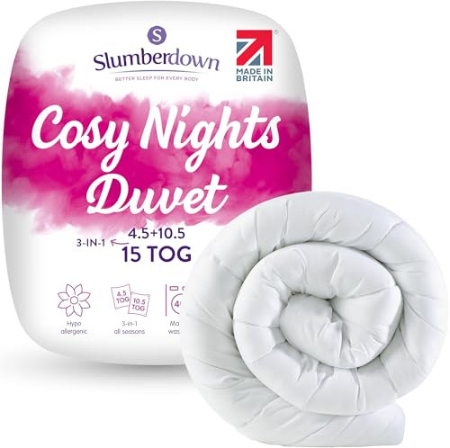 Slumberdown Cosy Nights 15 Tog King Size Duvet - UK Made All Seasons Combi King Quilt (4.5 +10.5 Tog) for All Year Round Comfort - Soft Touch Cover, Non-Allergenic & Machine Washable (225 x 220cm)