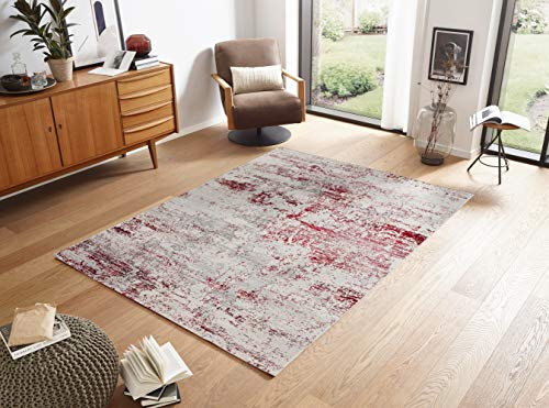 hochwertiger Designer Teppich Antea — Moderne Kurzflor Teppiche — Zimmerteppich im Vintage Design — (160x230cm, rot/Creme Vintage)