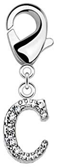 Paula & Fritz® Damen Charm-Anhänger Buchstabe C Zirkonia Silber 10-mm x 8-mm 316L Chirurgenstahl Bettelarmband Arm-Schmuck Hals-Ketten Fuß-Kettchen