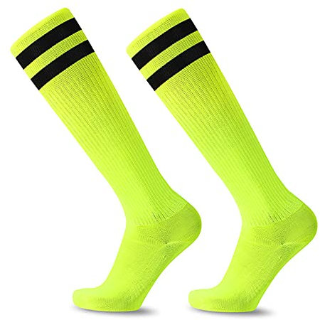 EQLEF Fußballsocken Kinder, Bequeme Dünne Kinder Fußballsocken Atmungsaktive, stylische Fußballsocken für Jungen und Mädchen von 6-10 Jahren (Gelb)