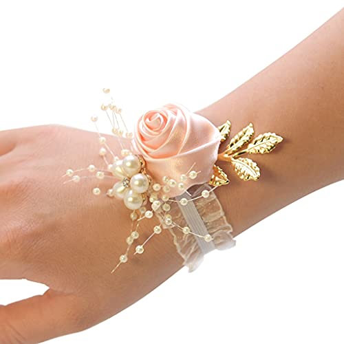 Egurs Fleurs de poignet de mariage, avec perles, bracelet pour femme, rose et rouge