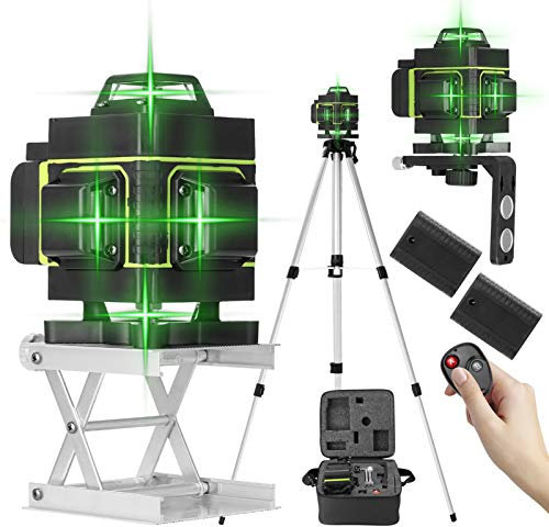 Kreuzlinienlaser, KKnoon 4x360° Linien kreuzlinienlaser mit stativ, 3000mAh*2 Batterie, 1.5m Dreistufig einstellbar Aluminium-Stativ, mit Hebebühne und Magnetische Wandhalterung Laser-Wasserwaage