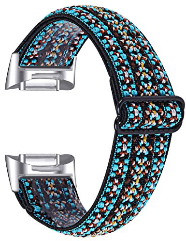 Kompatibel mit Fitbit Charge 5/Charge 6 Armband für Damen Herren, weiches Nylon gewebtes verstellbares elastisches Ersatz-Sportarmband Armband für Fitbit Charge 5 (Grün)