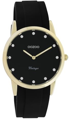 Oozoo Vintage Damen Armbanduhr mit Silikonband 38 MM Goldfarben/Schwarz/Schwarz C20178