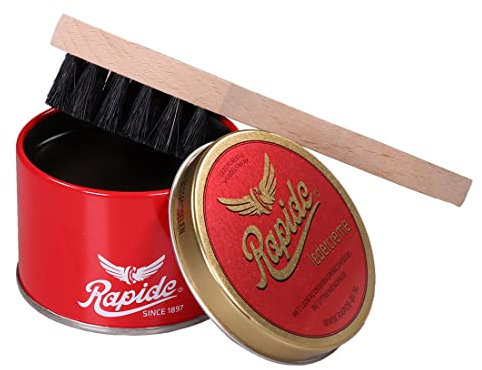 Lederfett Rapide Ledercreme 150ml mit Auftragsbürste für strapaziertes Leder - Set von Langlauf Schuhbedarf (schwarz)