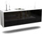 TV Schrank Lowboard hängend - Ludwigshafen - Korpus Weiss matt - Front Hochglanz Design Schwarz- (136x47x35cm) - Push to Open Technik & hochwertigen Leichtlaufschienen - Made in Germany