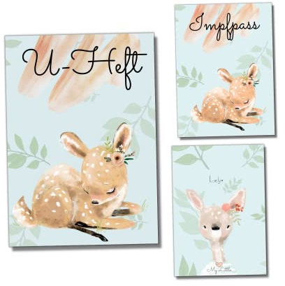 My-Little SET U-Heft- und Impfpasshülle 'Rehkitz' | für Mädchen | Hülle für Untersuchungsheft und Impfpass (Reh), Ohne Personalisierung