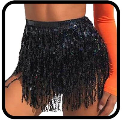 Zookey Pailletten Quasten Rock Rave Fransenrock Rock für Bauchtanz Hüftschal Festival Outfit für Frauen und Mädchen