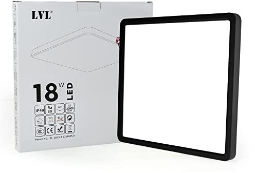 LVL LED Panel Deckenleuchte, 18W Flach Led Deckenleuchte Quadratisch, CCT Farbwechsel, Moderne Flach Deckenlampe für Badezimmer, Wohnzimmer, Schlafzimmer, küche, Flur, Büro (schwarz, 23cm-18W)
