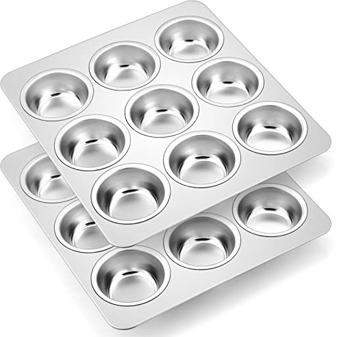 TeamFar Muffinform, 9 Tassen Edelstahl Muffin Tablett, Backen Cupcake Pfanne Set für die Herstellung von Maisbrot Mini Kuchen Brownie, gesund & ungiftig, Ofen- & Spülmaschinenfest - 2 Stück