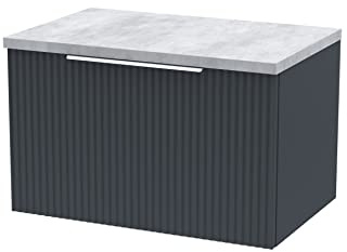 Hudson Reed DFF1494LBG Fluted Modern Bathroom Wall Hung 1 Drawer Vanity Unit with Bellato Grey Laminate Worktop, 600mm, Soft Black
