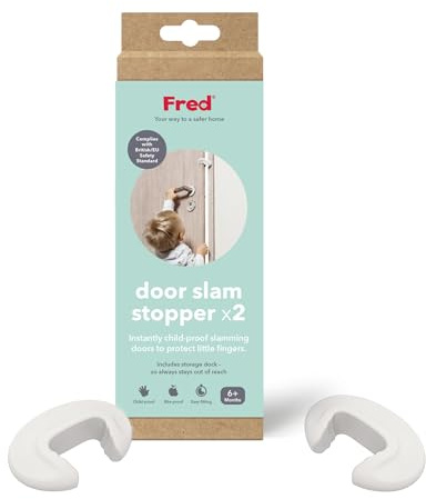 Fred Home Safety Door Slam Stopper | Baby Safety Finger Guards for Internal Doors | Includes 2 Plastic Baby Proofing Door Stoppers | Pure White
