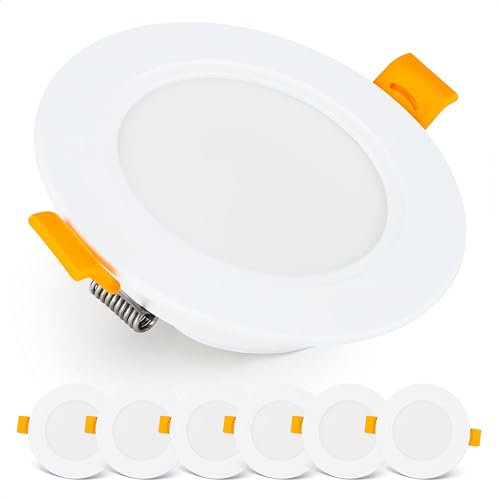 EMOS Exclusive Einbaustrahler LED Spots 230V, 5W, 500lm, 6000K Kaltweiß | Set Mit 6 Downlight Spots Für Badezimmer, Wasserdicht IP54 | Einbaustrahler 230V, Rund Ø 95mm, Ultra Flach, Weiß