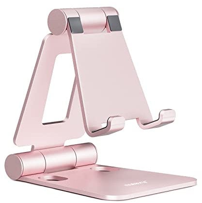 NULAXY Adjustable Phone Stand for Desk, Foldable Desktop Cell Phone Holder Cradle Dock Compatible with iPhone 16 15 14 13 12 11 Pro Max Xs Xr X 8, HUAWEI, Galaxy, All Phones - Rose Gold
