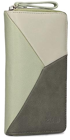 Zwei Damen Geldbörse JANA J2 Wallet 20 x 11 cm hochwertiges Kunstleder im Tricolor-Design, Portemonnaie mit 12 Kartenfächern, Münzfach, Sichtfach für Ausweise, mit umlaufenden Reißverschluss (Jade)