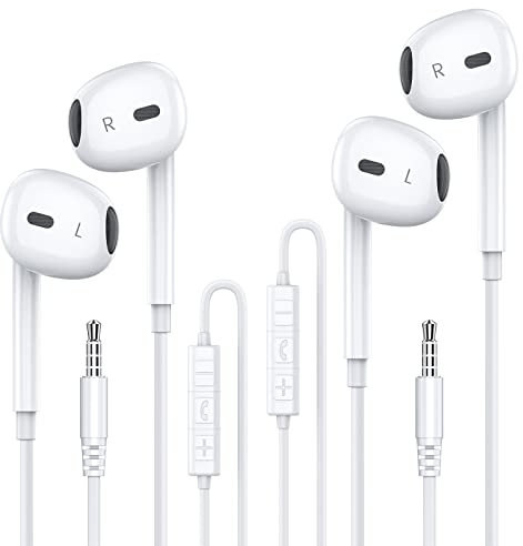 MOSWAG écouteurs Filaire 3,5 mm (2 Pack), Demi-Casque Intra-auriculaire avec Micro, contrôle du Volume intégré, adapté à IPad, Android, MP3, Samsung et à la Plupart des appareils Audio de 3.5mm
