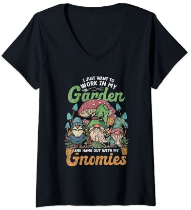 Damen Gartenzwerg Gartenzwergsammler Gartenzwerge T-Shirt mit V-Ausschnitt