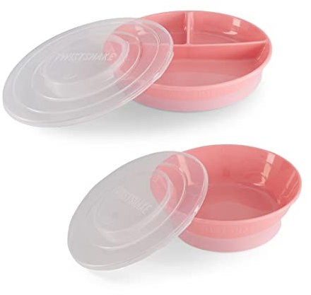 Twistshake Ensemble De Vaisselle Pour Bébé | Assiette Divisée Bébé + Bol Bébé | Assiette Et Bol Pour Bébé Sans BPA | Kit De Formation Alimentaire Pour Enfants | Rose