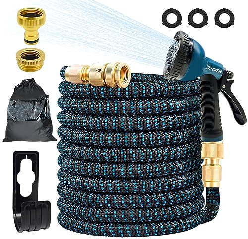 X-COTEC Garden Hose Pipe Expandable 100FT 30M, Hosepipes Flexible Water Hose with 10 Function Spray Nozzle, Expanding Hose Pipe with 3/4, 1/2 Solid Brass Fittings