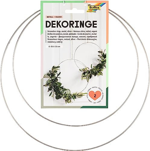 folia 24203 - Deko-Ringe in Silber, Metallringe zum Basteln, 2 Stück in 25 cm und 30 cm Durchmesser, Stärke ca. 3 mm