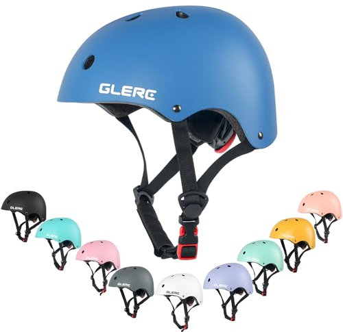 Glerc Casque de vélo, scooter, réglable et multi-sport pour enfants de 8 à 13 ans, garçons et filles, taille M, bleu