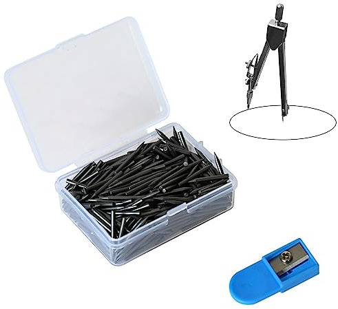 WUDQIJI Zirkelersatzminen Zirkelminen 500 Stück Φ2mm 2cm Lang Zirkel Ersatzminen Ersatz Bleiminen für Zirkel Kompass Mine Refills Zirkelmine mit Bleistiftspitzer für Zeichnung Geometrie