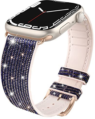 Tuocal Cinturino di ricambio compatibile con Apple Watch da 42 mm, 44 mm, 45 mm, morbido silicone glitterato, sportivo, unisex, per iWatch serie 9, 8, 7, 6, 5, 4, 3, 2, 1, SE Sport Edition, Midnight