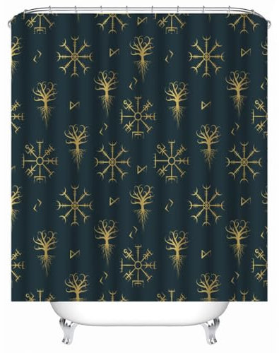 WIKINGER Duschvorhang 120x180 cm Anti-Schimmel Anti-Bakteriell Shower Curtains 3D Duschvorhänge Waschbar Wasserdicht Polyester Textil Badvorhang mit 12 Haken für Badezimmer