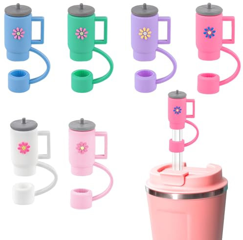 6 Pcs Straw Cover, Compatible with Stanley Cup Silicone Cute Colourful Cup Shape Straw Toppers Reusable Dust-Proof Straw Protector Tips Cover for Sippy Cups, Drinking Straw Tips Lids for 10 mm Straws