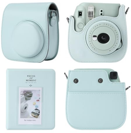 TONYLAIJIANTAO Camera Case Compatible with Fujifilm Instax Mini 12 11 9 8 Instant Camera, PU Leather Carrying Bag with 64 Pockets 2 x 3 Mini Photo Album. (Green)