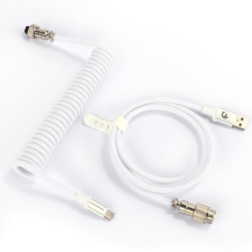 MAMBASNAKE C01Pro Spiral Tastaturkabel, Coiled USB C Kabel für Gaming-Tastatur, Nylon Geflochtenes Kabel, Typ C bis USB A, USB C Cable für Mechanical Keyboard, Abnehmbare Luftfahrtanschluss - Weiß