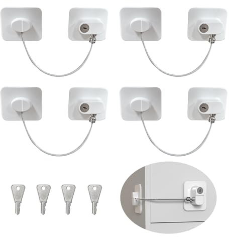 JurciCat 4 piezas seguridad puertas niños candado(Blanco)Seguridad ventanas niños Cierre seguridad cajones bebe Seguro puertas bebe Adecuado para frigoríficos puertas armarios ventanas