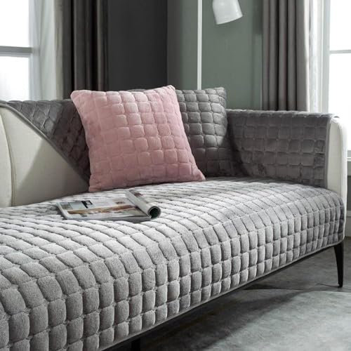 Samt Sofaschoner Sofabezug 1 2 3 4 Sitzer, L Form 1/2/3/4 Sitzer, Sofa Überzug SofaÜberwurf rutschfest Sofa Couch Sofaüberwürfe,Dunkelgrau-45x45cm/Kissenbezug