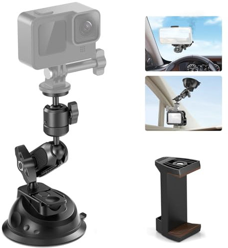 NEEWER Saugnapfhalterung kompatibel mit GoPro Action Kamera iPhone mit Magic Arm & 360° Pan 90° Tilt Kugelkopf, Schnellverschluss außerhalb Windschutzscheibe Autohalter mit Telefonhalter, Max Load 2kg