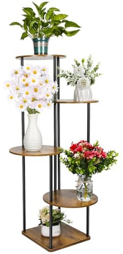 Teklemon Porta Piante da Interno, 5 Livelli Scaffale Piante Supporti per Piante Plant Stands per Fioriere Porta Vasi per Pianta Portapiante da Rotondo Multifunzionali per Balcone Soggiorno Giardino