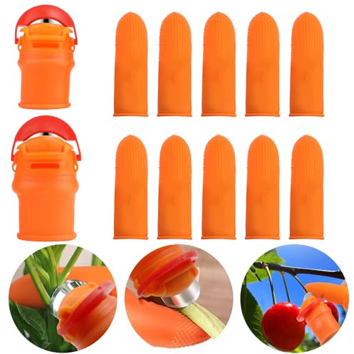 lalago 2 Ensembles Coupeur de Pouce, Silicone Couteau À Pouce, Séparateur Coupe Pouce avec Protège-Doigts en Silicone, Couteau Cueillette Fruits, Jardinage Outillage pour La RéColte De LéGumes