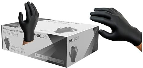 Heavy Duty Strong Disposable Black Nitrile Examination Gloves, Premium Quality| Medical| Mechanical| Industrial| Hair & Beauty| Food| Janitorial| Powder Free| Latex Free (1000, Medium)