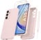 Qasyfanc Coque Protection Caméra pour Samsung Galaxy A35 avec 2 Pièces Verre Trempé, Coque Samsung A35 5G Housse de Protection Silicone Antichoc, Mince, Douce, Rose