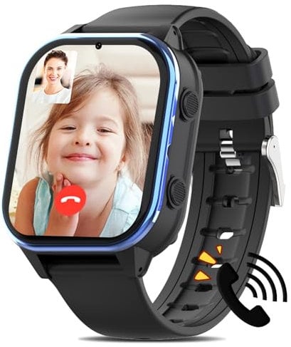 AXYWINBO 4G GPS Smartwatch con Videochiamata, Smart Watch Con Immagini e Messaggi Vocali, Orologio Intelligente Contapassi Calorie Musica WIF Bluetooth SOS, Adatto a Bambini Sopra i 5 Anni, Nero