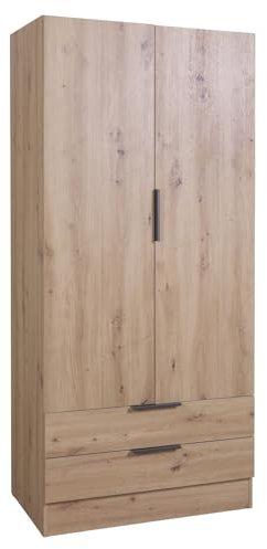 COMPOSAD | Armadio della Linea ESPRESSO con 2 Ante e 2 Cassetti, Armadio Contenitore, Salvaspazio, per Camera da letto, Lavanderia, (LxAxP) 81,9x184,4x46,3 cm, Colore Rovere Oak Mielato, Made in Italy