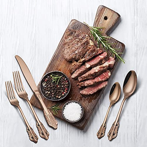 Set Posate, Servizio Posate per 12 Persone, 60 Pezzi. Set di posate lucidate a specchio, set di posate di lusso, eleganti posate da tavola per cene domestiche/importanti Rame