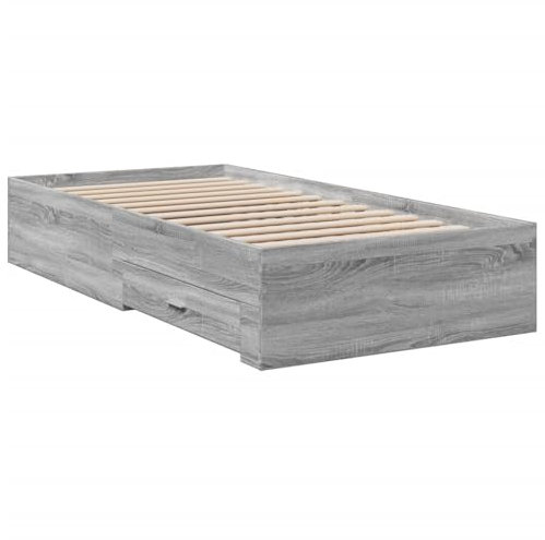 vidaXL Cama con Cajones, Somier Individual de Invitados, Estructura de Cama, Mueble para Dormitorio, Madera de Ingeniería Gris Sonoma 90x190 cm