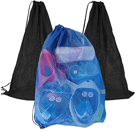 Schwimmnetzbeutel für Schwimmausrüstung Beutel großer Mesh Kordelzug Bag Ball Netto -Tasche für Sportausrüstung Strand Wäsche 3pcs Schwimmmasch